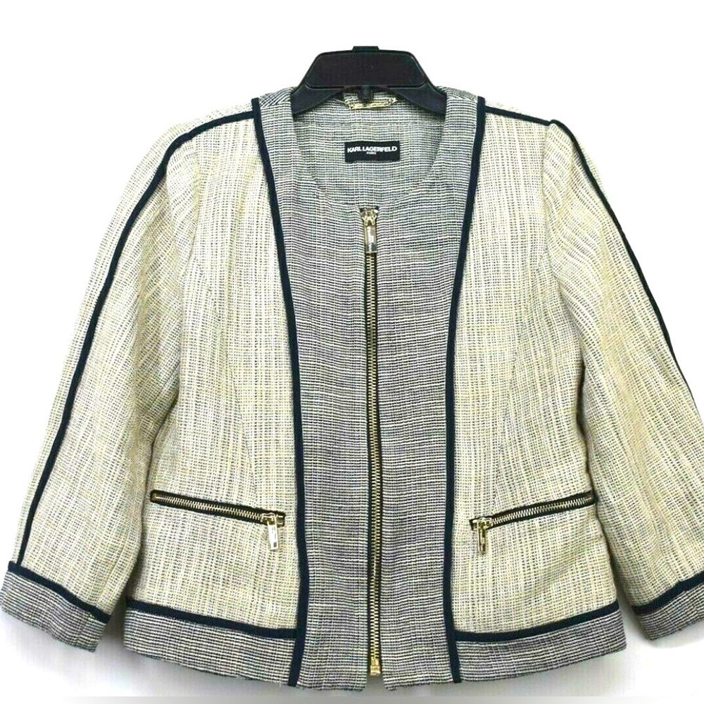 Karl Lagerfeld París Tweed Grey & Black Blazer. Size M. SKU 272